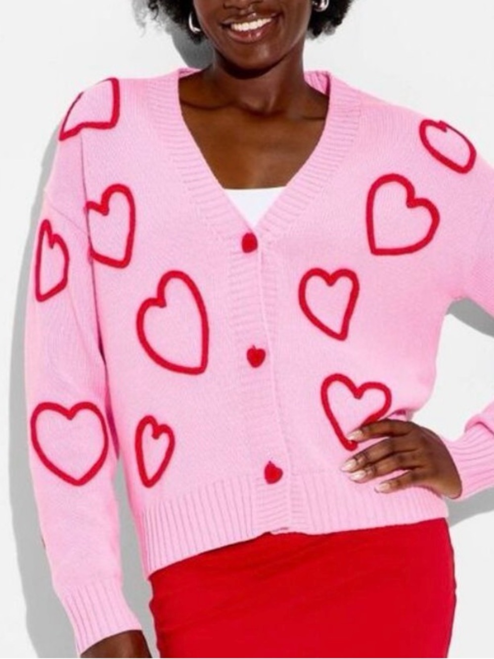 32 Degrees Pink Cardigan with Red Heart size Large